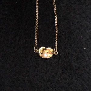 plated gold and real pearl pretzel necklace